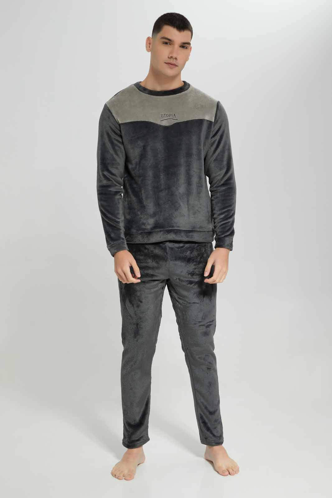 Redtag-Black-Fleece-Pyjama-Neck-Category:Pyjama-Sets,-Colour:Black,-Deals:New-In,-EHW,-Filter:Men's-Clothing,-Men-Pyjama-Sets,-New-In-Men-APL,-Non-Sale,-Section:Men,-W22B-Men's-