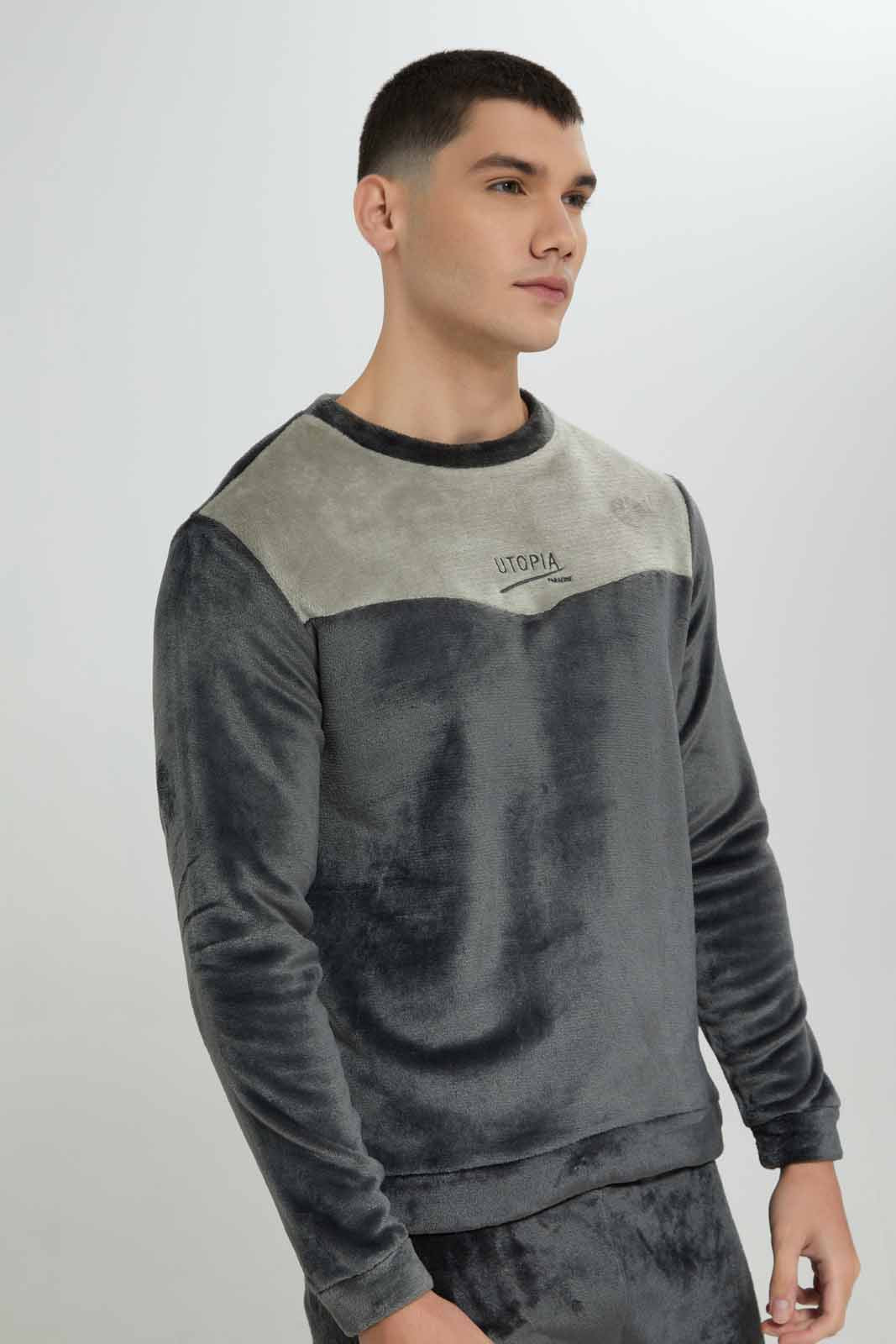 Redtag-Black-Fleece-Pyjama-Neck-Category:Pyjama-Sets,-Colour:Black,-Deals:New-In,-EHW,-Filter:Men's-Clothing,-Men-Pyjama-Sets,-New-In-Men-APL,-Non-Sale,-Section:Men,-W22B-Men's-