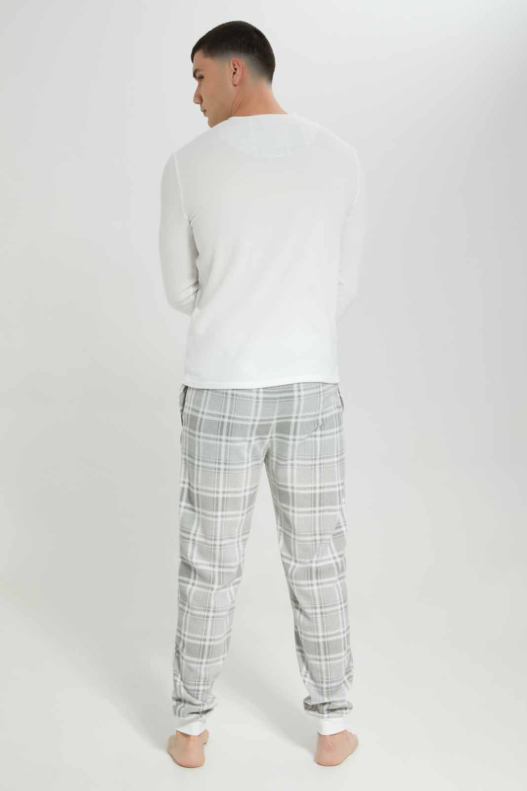Men White Checkered Pyjama Set (2 Piece)