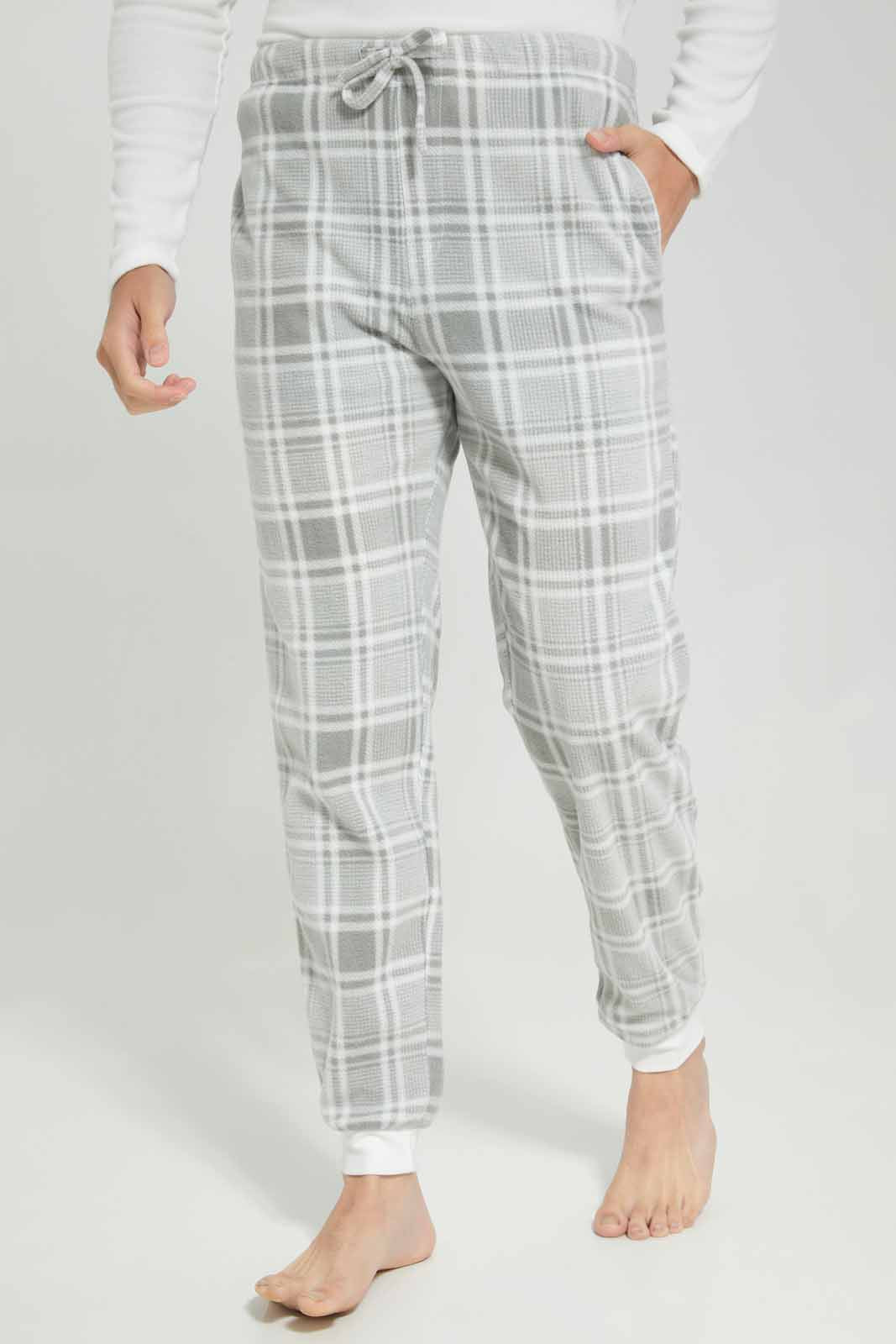 Men White Checkered Pyjama Set (2 Piece)