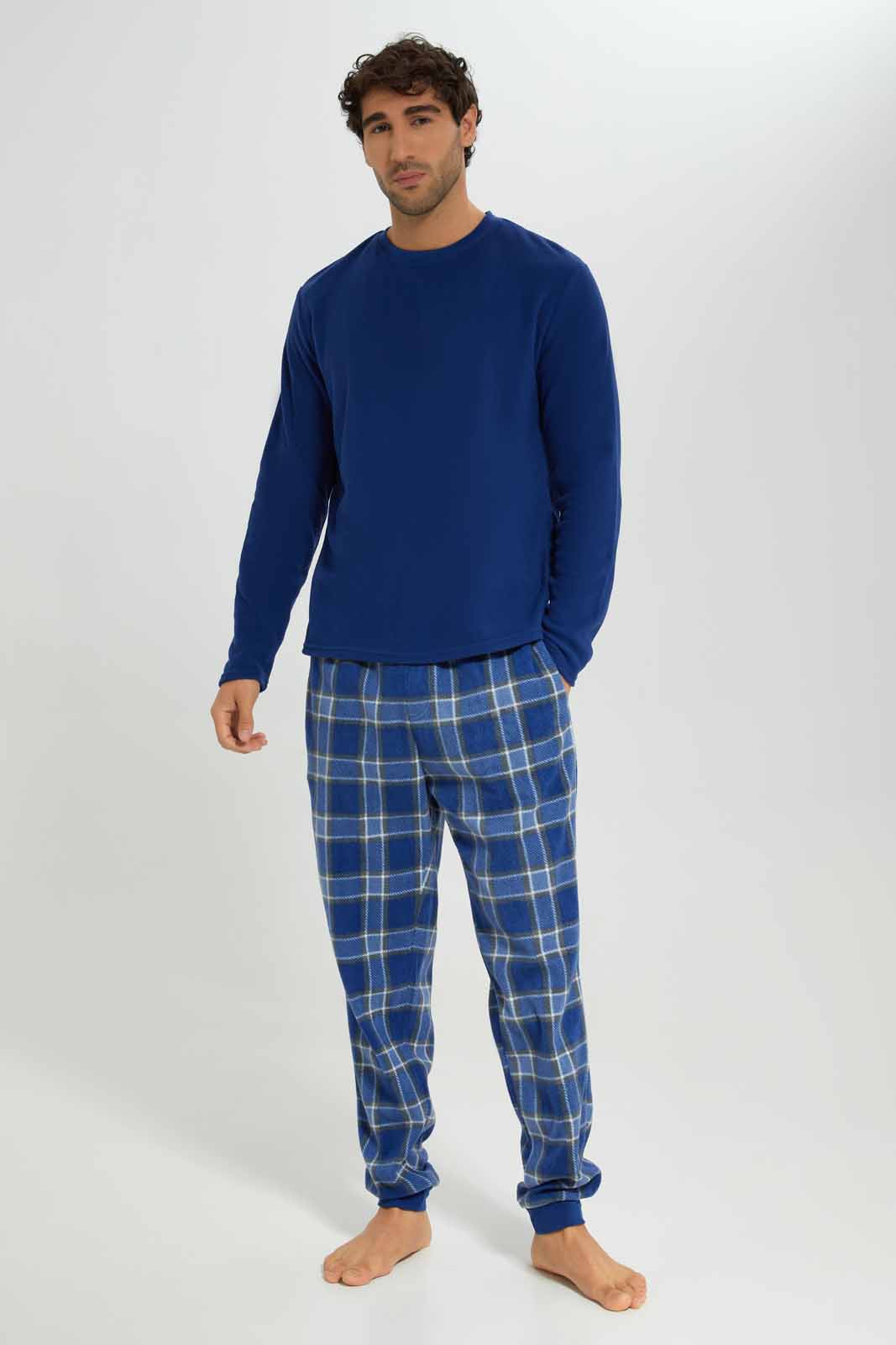 Redtag-Navy-Fleece-Pyjama-Neck-Category:Pyjama-Sets,-Colour:Navy,-Deals:New-In,-EHW,-Filter:Men's-Clothing,-Men-Pyjama-Sets,-New-In-Men-APL,-Non-Sale,-Section:Men,-W22B-Men's-