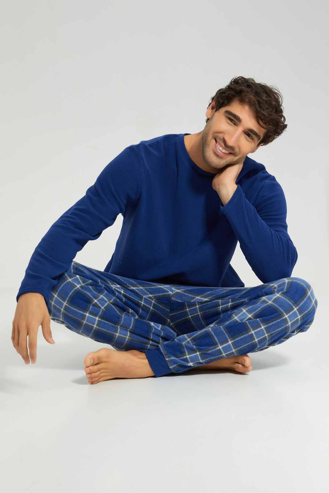Redtag-Navy-Fleece-Pyjama-Neck-Category:Pyjama-Sets,-Colour:Navy,-Deals:New-In,-EHW,-Filter:Men's-Clothing,-Men-Pyjama-Sets,-New-In-Men-APL,-Non-Sale,-Section:Men,-W22B-Men's-