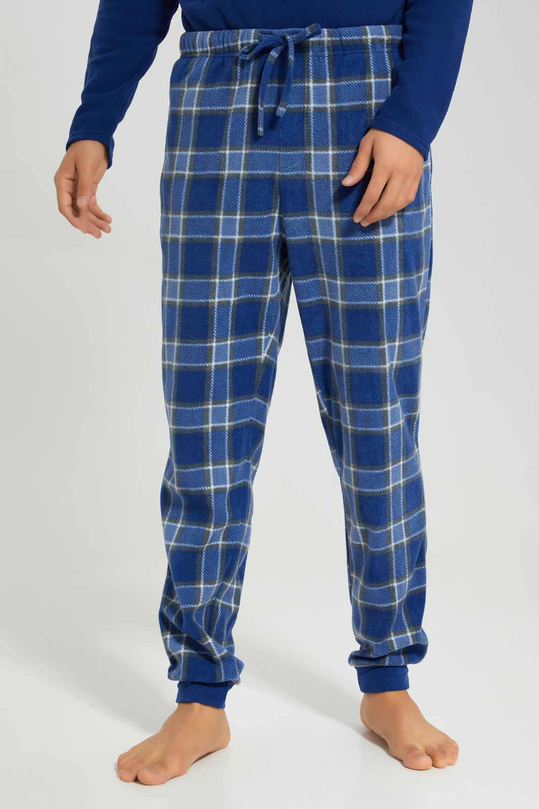 Redtag-Navy-Fleece-Pyjama-Neck-Category:Pyjama-Sets,-Colour:Navy,-Deals:New-In,-EHW,-Filter:Men's-Clothing,-Men-Pyjama-Sets,-New-In-Men-APL,-Non-Sale,-Section:Men,-W22B-Men's-