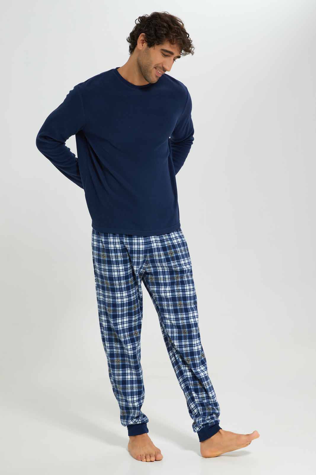 Redtag-Navy-Fleece-Pyjama-Neck-Category:Pyjama-Sets,-Colour:Navy,-Deals:New-In,-EHW,-Filter:Men's-Clothing,-Men-Pyjama-Sets,-New-In-Men-APL,-Non-Sale,-Section:Men,-W22B-Men's-