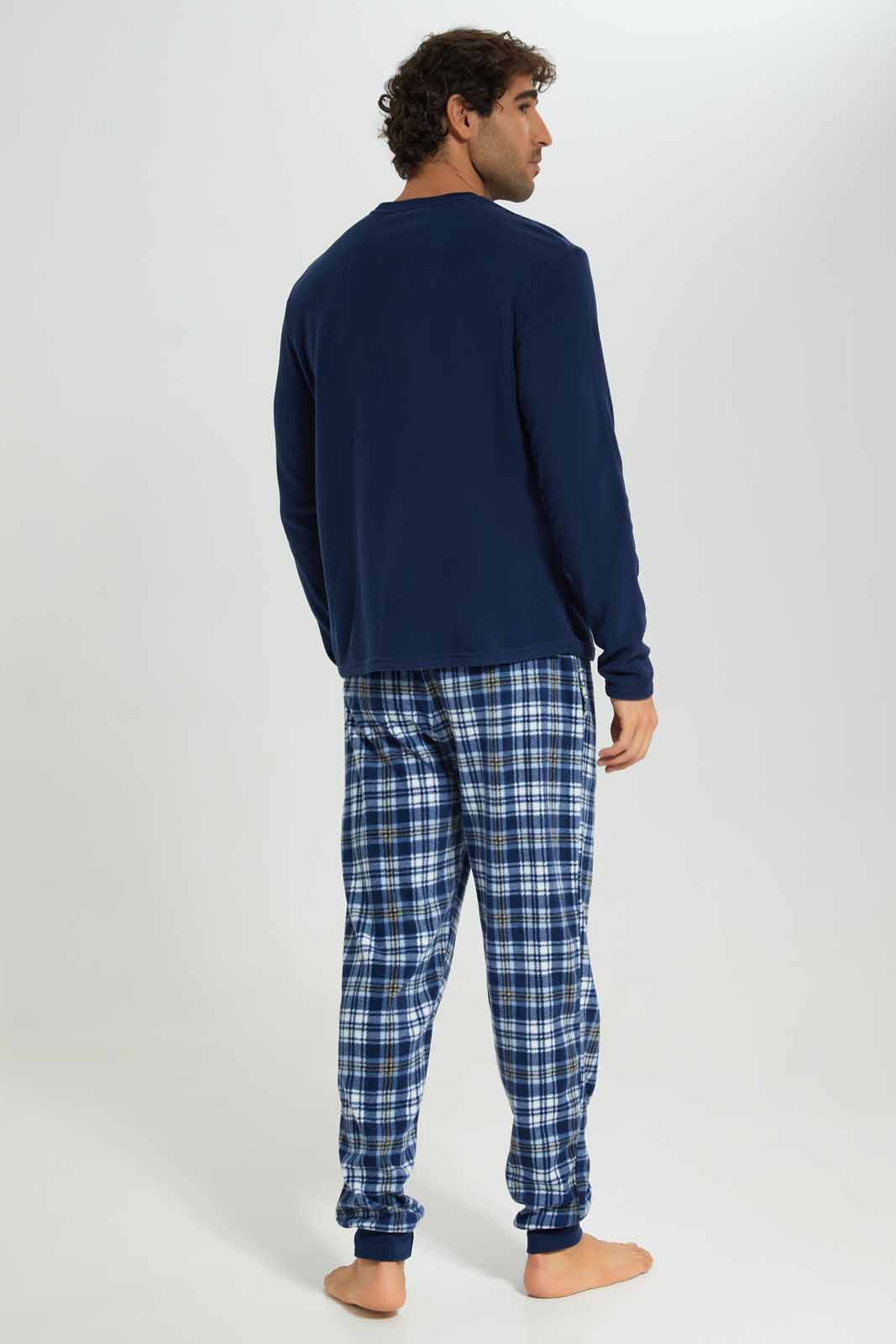 Redtag-Navy-Fleece-Pyjama-Neck-Category:Pyjama-Sets,-Colour:Navy,-Deals:New-In,-EHW,-Filter:Men's-Clothing,-Men-Pyjama-Sets,-New-In-Men-APL,-Non-Sale,-Section:Men,-W22B-Men's-