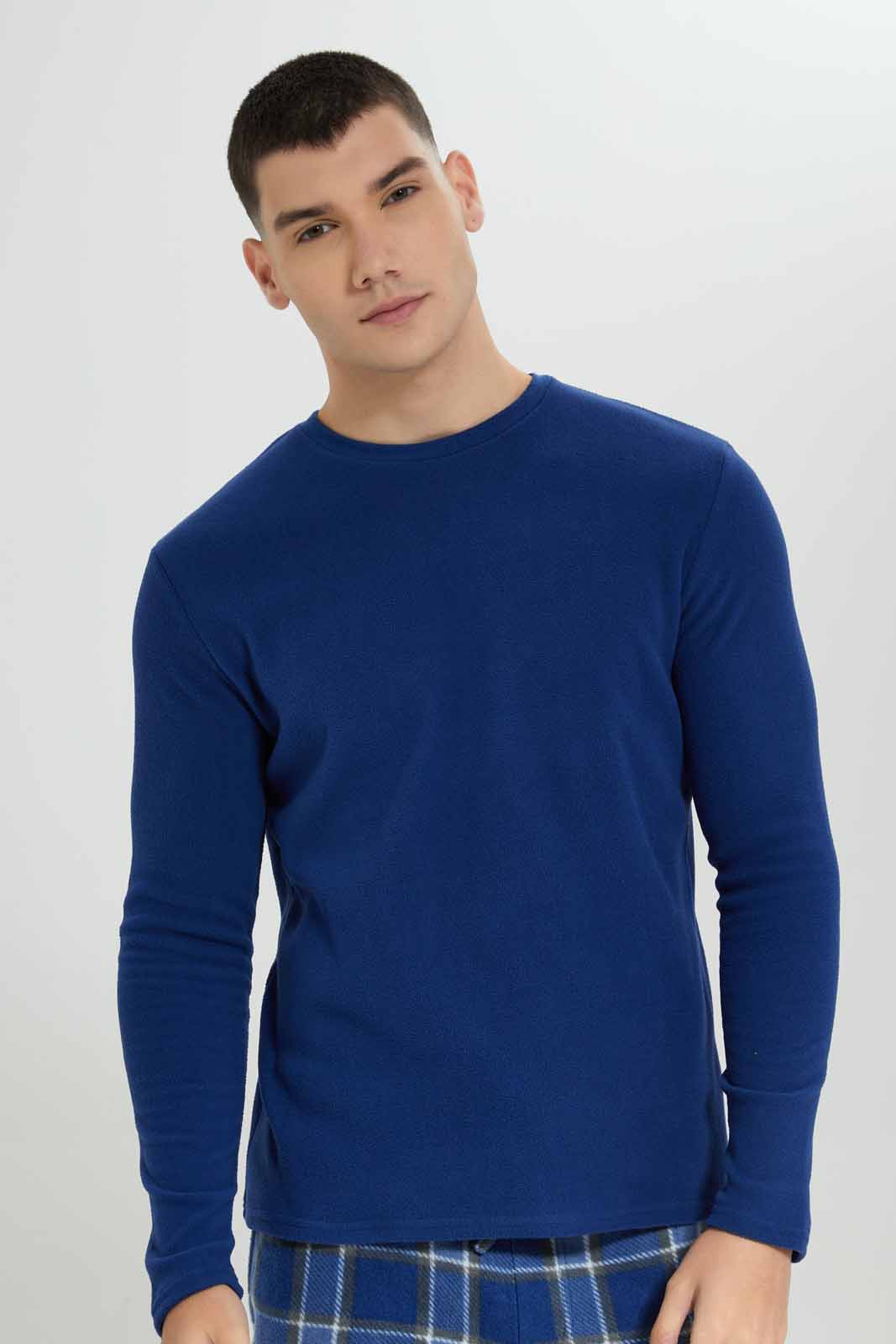 Men Navy Checkered Pyjama Set (2 Piece)