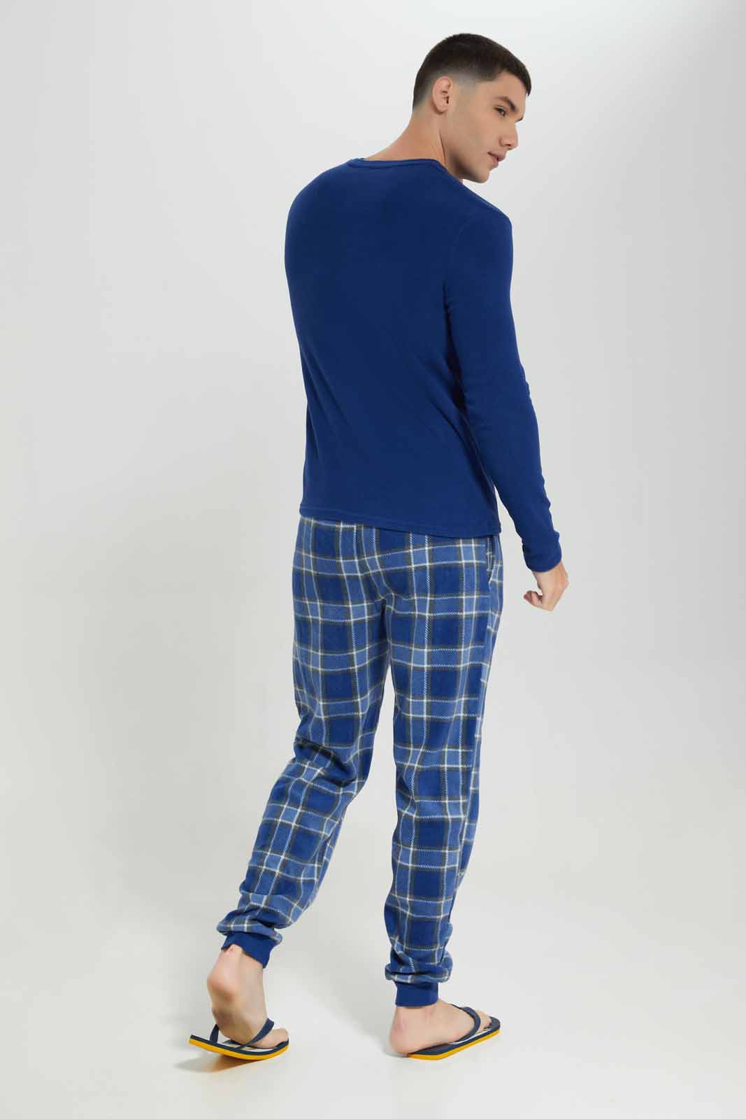 Men Navy Checkered Pyjama Set (2 Piece)