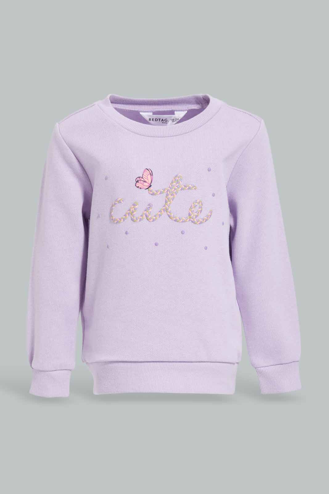 Redtag-Lilac-Butterfly-Artwork-Sweatshirt-Category:Sweatshirts,-Colour:Lilac,-Deals:New-In,-Filter:Infant-Girls-(3-to-24-Mths),-ING-Sweatshirts,-New-In-ING-APL,-Non-Sale,-Section:Girls-(0-to-14Yrs),-W22B-Infant-Girls-