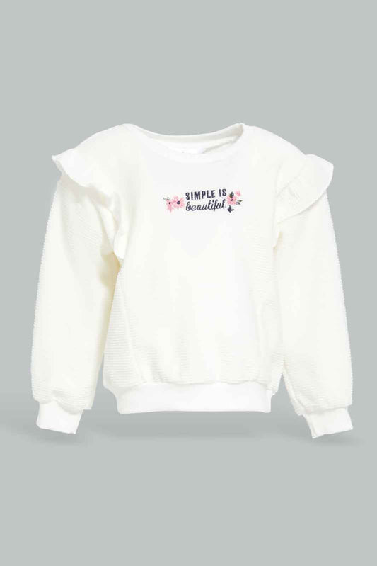 Redtag-White-Corduroy-Front-Embroidery-Sweatshirt-Category:Sweatshirts,-Colour:White,-Deals:New-In,-Dept:Girls,-Filter:Infant-Girls-(3-to-24-Mths),-ING-Sweatshirts,-New-In-ING-APL,-Non-Sale,-Section:Girls-(0-to-14Yrs),-W22B-Infant-Girls-3 to 24 Months
