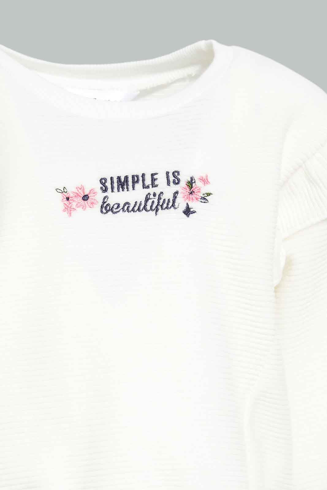 Redtag-White-Corduroy-Front-Embroidery-Sweatshirt-Category:Sweatshirts,-Colour:White,-Deals:New-In,-Dept:Girls,-Filter:Infant-Girls-(3-to-24-Mths),-ING-Sweatshirts,-New-In-ING-APL,-Non-Sale,-Section:Girls-(0-to-14Yrs),-W22B-Infant-Girls-3 to 24 Months