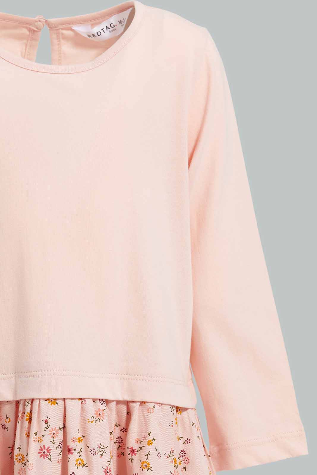 Redtag-Pink-Rabbit-Artwork-Dress-Category:Dresses,-Colour:Apricot,-Deals:New-In,-Filter:Infant-Girls-(3-to-24-Mths),-ING-Dresses,-New-In-ING-APL,-Non-Sale,-Section:Girls-(0-to-14Yrs),-W22B-Infant-Girls-3 to 24 Months