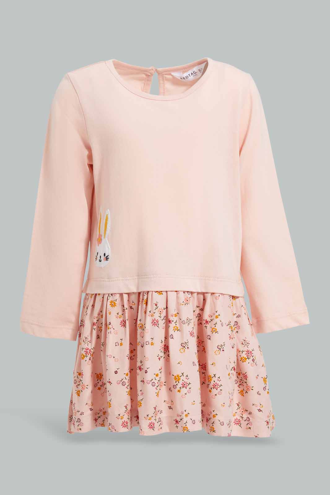 Redtag-Pink-Rabbit-Artwork-Dress-Category:Dresses,-Colour:Apricot,-Deals:New-In,-Filter:Infant-Girls-(3-to-24-Mths),-ING-Dresses,-New-In-ING-APL,-Non-Sale,-Section:Girls-(0-to-14Yrs),-W22B-Infant-Girls-3 to 24 Months