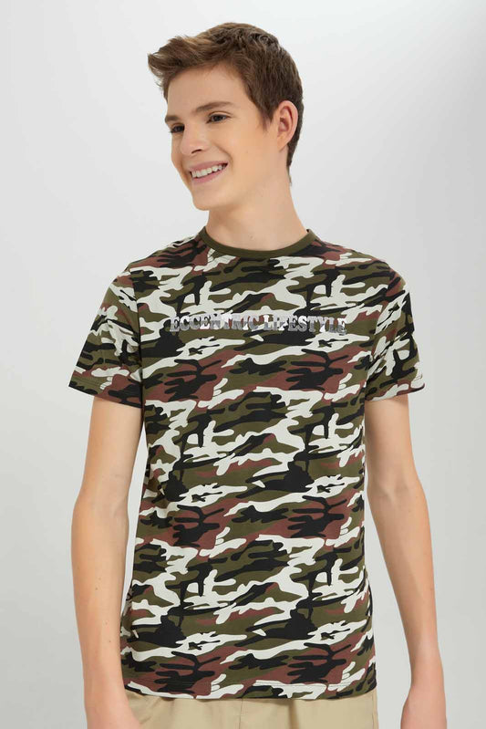 Redtag-Green-Camo-OutlawsTee-BSR-T-Shirts,-Category:T-Shirts,-Colour:Green,-Deals:New-In,-Dept:Boys,-Filter:Senior-Boys-(8-to-14-Yrs),-New-In-BSR-APL,-Non-Sale,-Section:Boys-(0-to-14Yrs),-W22B-Senior-Boys-9 to 14 Years