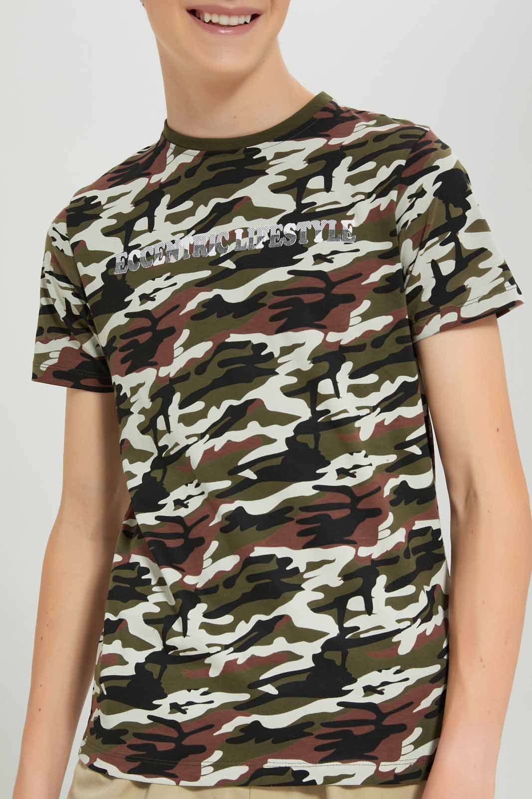 Redtag-Green-Camo-OutlawsTee-BSR-T-Shirts,-Category:T-Shirts,-Colour:Green,-Deals:New-In,-Dept:Boys,-Filter:Senior-Boys-(8-to-14-Yrs),-New-In-BSR-APL,-Non-Sale,-Section:Boys-(0-to-14Yrs),-W22B-Senior-Boys-9 to 14 Years