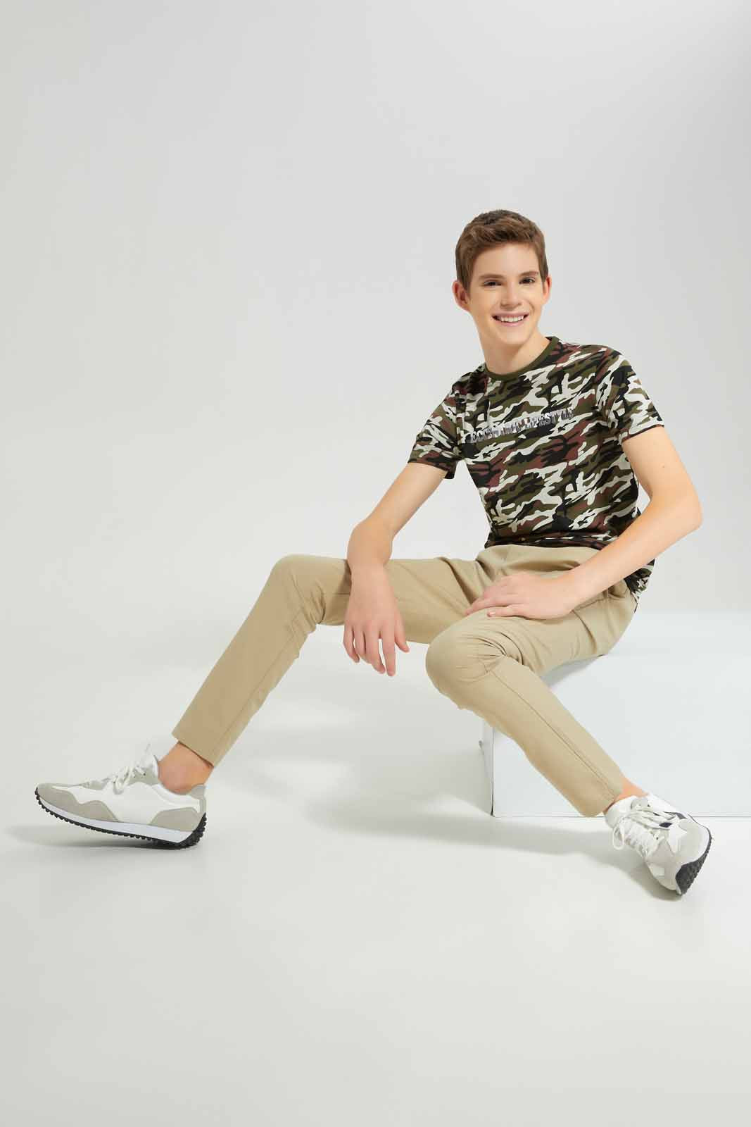 Redtag-Green-Camo-OutlawsTee-BSR-T-Shirts,-Category:T-Shirts,-Colour:Green,-Deals:New-In,-Dept:Boys,-Filter:Senior-Boys-(8-to-14-Yrs),-New-In-BSR-APL,-Non-Sale,-Section:Boys-(0-to-14Yrs),-W22B-Senior-Boys-9 to 14 Years