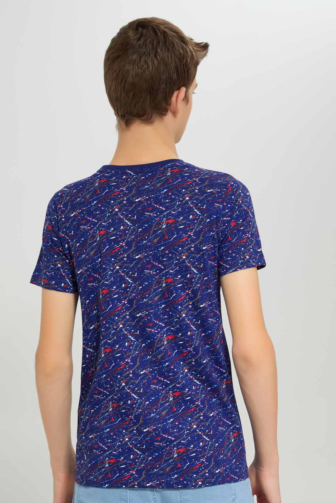 Redtag-Navy-Choas-Is-A-Ladder-Splatter-AOP-Tee-BSR-T-Shirts,-Category:T-Shirts,-Colour:Navy,-Deals:New-In,-Dept:Boys,-Filter:Senior-Boys-(8-to-14-Yrs),-New-In-BSR-APL,-Non-Sale,-Section:Boys-(0-to-14Yrs),-W22B-Senior-Boys-9 to 14 Years