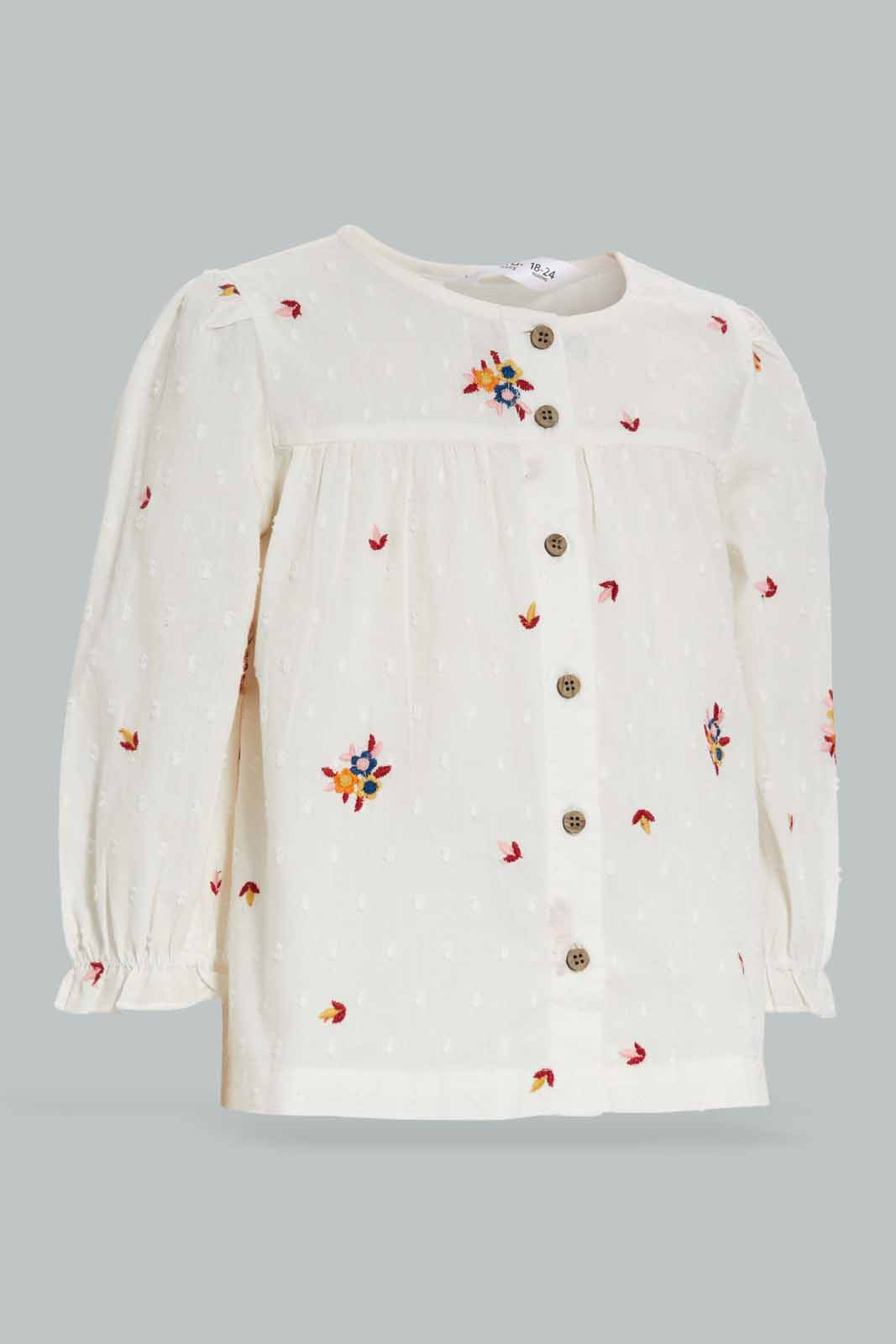 Redtag-Ivory-Embroidery-Front-Open-Blouse-Category:Blouses,-Colour:Ivory,-Deals:New-In,-Filter:Infant-Girls-(3-to-24-Mths),-ING-Blouses,-New-In-ING-APL,-Non-Sale,-Section:Girls-(0-to-14Yrs),-W22B-Infant-Girls-3 to 24 Months