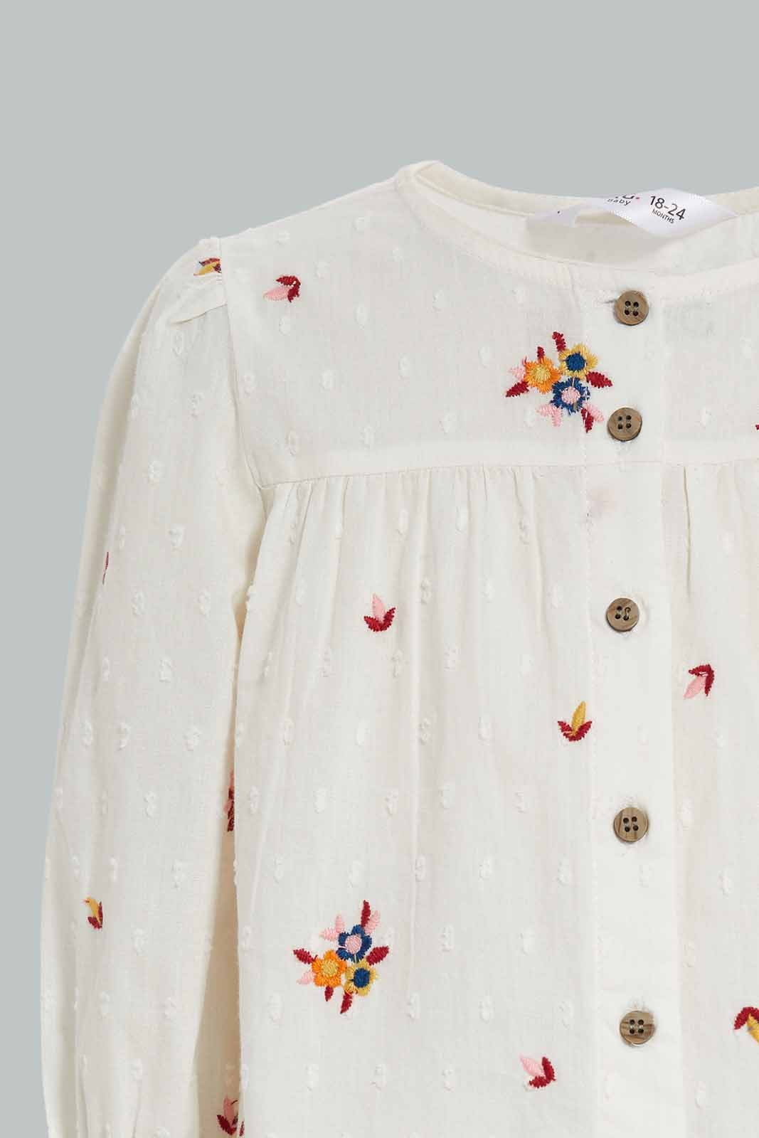 Redtag-Ivory-Embroidery-Front-Open-Blouse-Category:Blouses,-Colour:Ivory,-Deals:New-In,-Filter:Infant-Girls-(3-to-24-Mths),-ING-Blouses,-New-In-ING-APL,-Non-Sale,-Section:Girls-(0-to-14Yrs),-W22B-Infant-Girls-3 to 24 Months