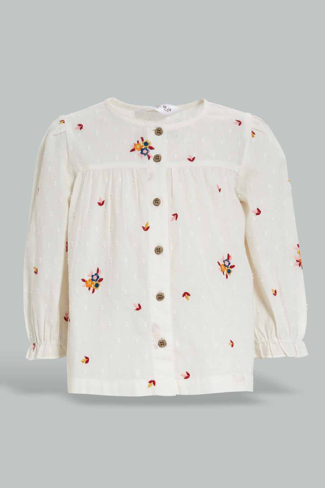 Redtag-Ivory-Embroidery-Front-Open-Blouse-Category:Blouses,-Colour:Ivory,-Deals:New-In,-Filter:Infant-Girls-(3-to-24-Mths),-ING-Blouses,-New-In-ING-APL,-Non-Sale,-Section:Girls-(0-to-14Yrs),-W22B-Infant-Girls-3 to 24 Months