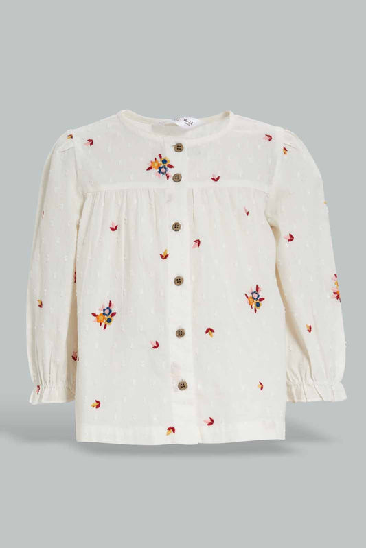 Redtag-Ivory-Embroidery-Front-Open-Blouse-Category:Blouses,-Colour:Ivory,-Deals:New-In,-Filter:Infant-Girls-(3-to-24-Mths),-ING-Blouses,-New-In-ING-APL,-Non-Sale,-Section:Girls-(0-to-14Yrs),-W22B-Infant-Girls-3 to 24 Months