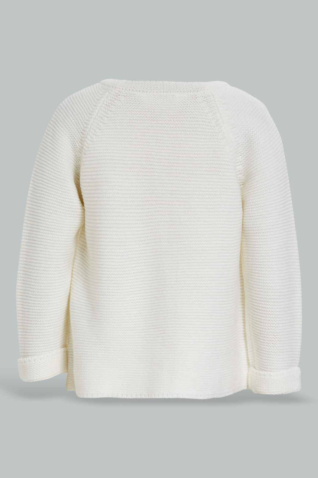 Redtag-Ivory-Front-Neck-Embroidery-Cardigan-Category:Cardigans,-Colour:Ivory,-Deals:New-In,-Filter:Infant-Girls-(3-to-24-Mths),-ING-Cardigans,-New-In-ING-APL,-Non-Sale,-Section:Girls-(0-to-14Yrs),-W22B-Infant-Girls-3 to 24 Months