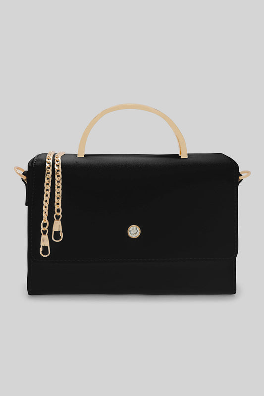 Redtag-Black-Clutch-Bag-With-Gold-Top-Handle-Category:Bags,-Colour:Black,-Filter:Women's-Accessories,-New-In,-New-In-Women-ACC,-Non-Sale,-Section:Women,-W22A,-Women-Bags-Women-