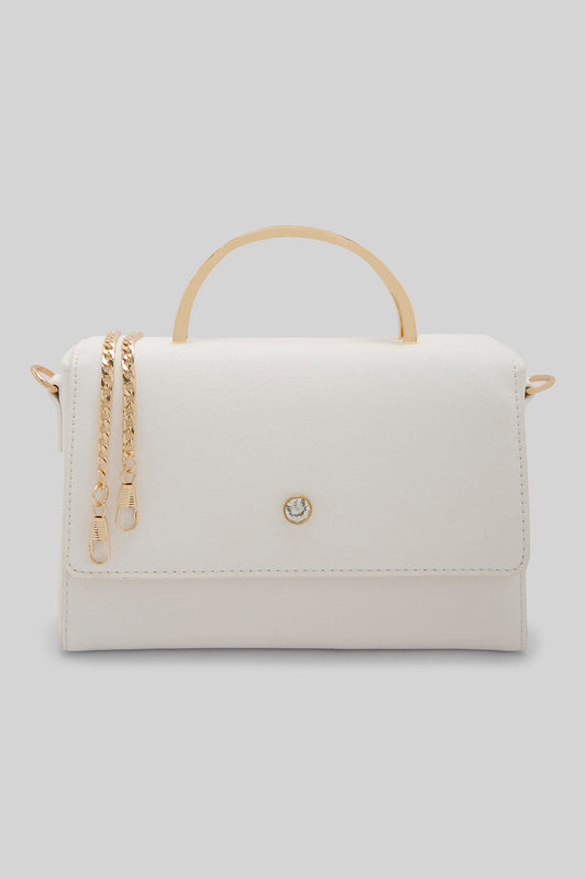 Redtag-White-Clutch-Bag-With-Gold-Top-Handle-Category:Bags,-Colour:White,-Filter:Women's-Accessories,-New-In,-New-In-Women-ACC,-Non-Sale,-Section:Women,-W22A,-Women-Bags-Women-