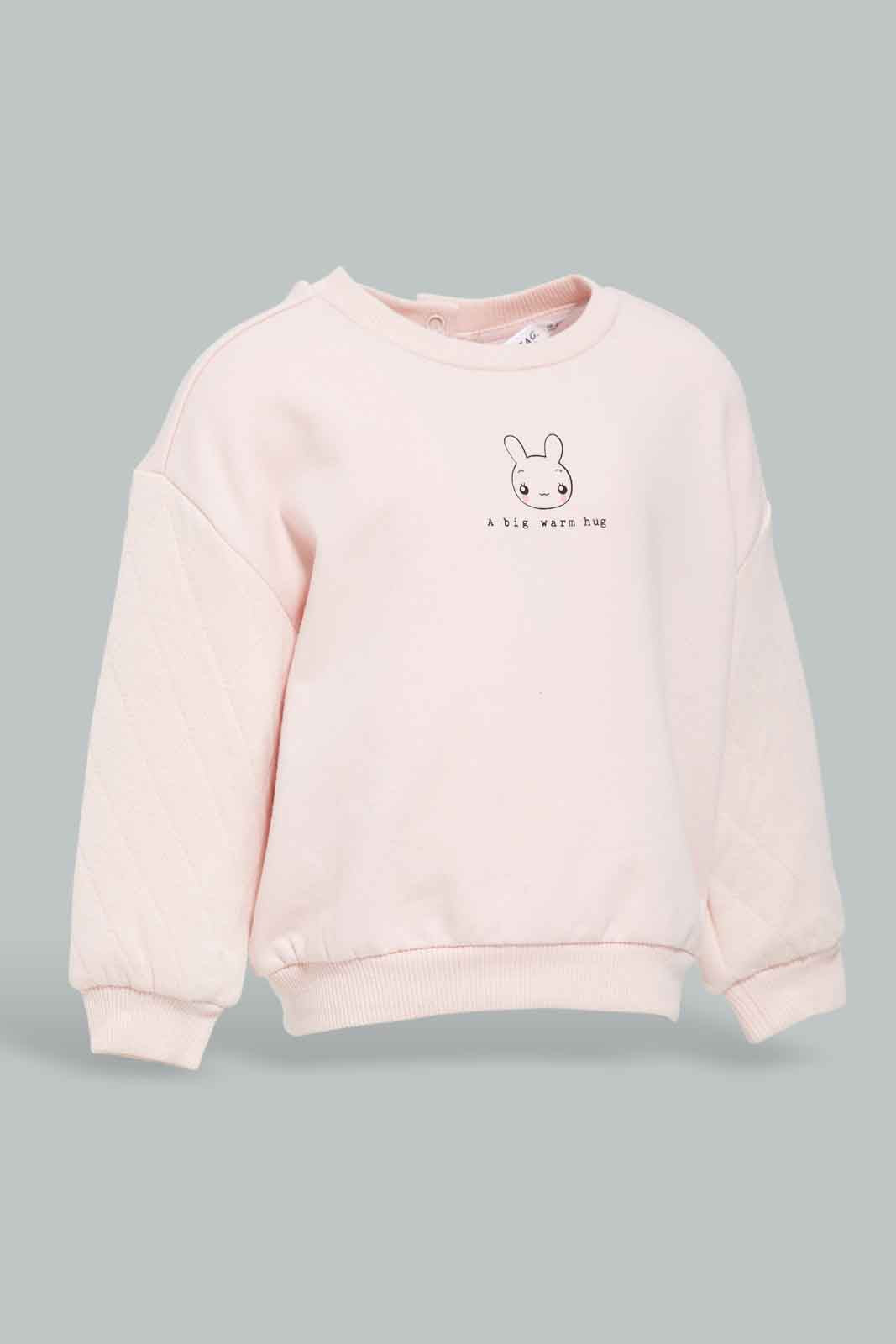 Redtag-Pink-Waffle-Sleeves-Sweatshirt-Category:Sweatshirts,-Colour:Apricot,-Deals:New-In,-Filter:Infant-Girls-(3-to-24-Mths),-ING-Sweatshirts,-New-In-ING-APL,-Non-Sale,-Section:Girls-(0-to-14Yrs),-W22A-Infant-Girls-3 to 24 Months