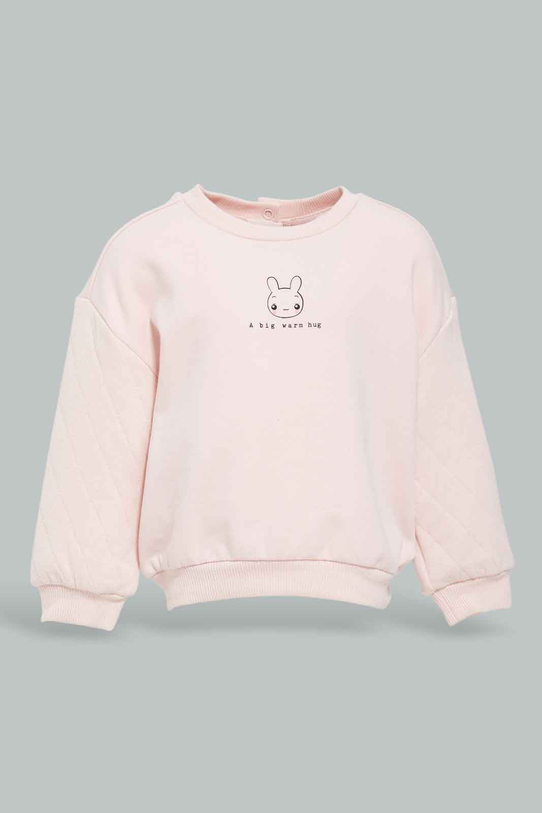 Redtag-Pink-Waffle-Sleeves-Sweatshirt-Category:Sweatshirts,-Colour:Apricot,-Deals:New-In,-Filter:Infant-Girls-(3-to-24-Mths),-ING-Sweatshirts,-New-In-ING-APL,-Non-Sale,-Section:Girls-(0-to-14Yrs),-W22A-Infant-Girls-3 to 24 Months