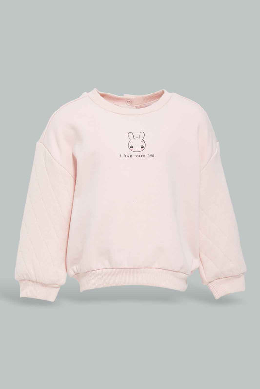 Redtag-Pink-Waffle-Sleeves-Sweatshirt-Category:Sweatshirts,-Colour:Apricot,-Deals:New-In,-Filter:Infant-Girls-(3-to-24-Mths),-ING-Sweatshirts,-New-In-ING-APL,-Non-Sale,-Section:Girls-(0-to-14Yrs),-W22A-Infant-Girls-3 to 24 Months