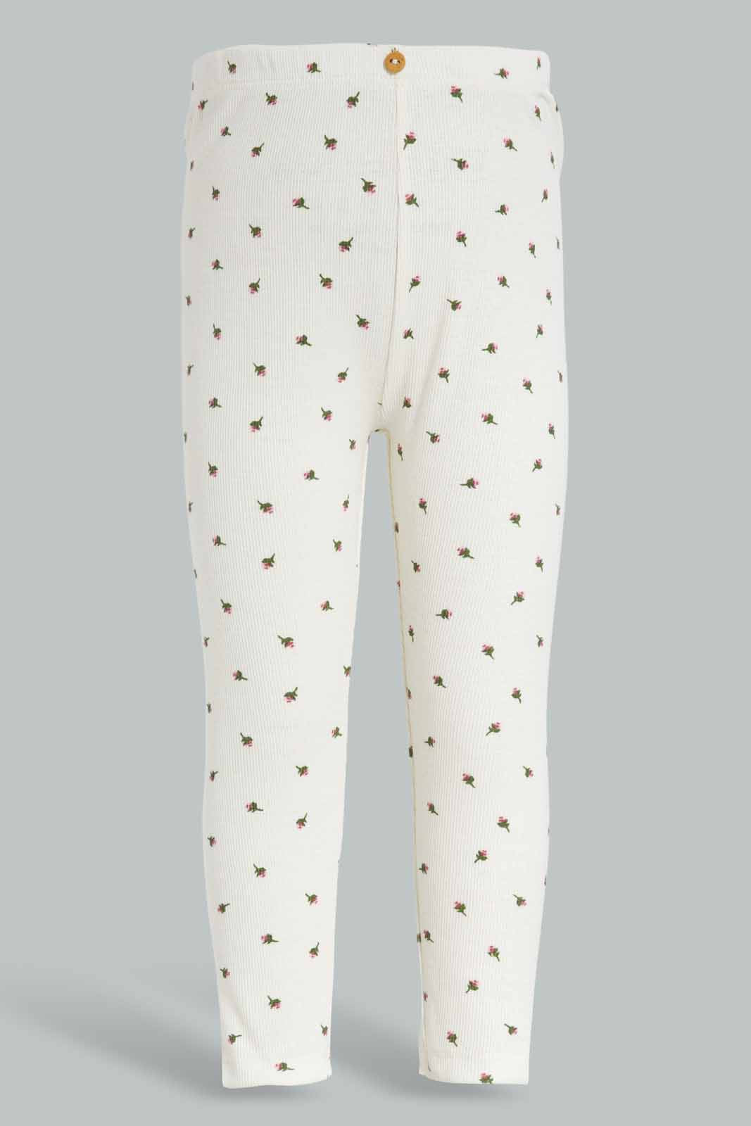Redtag-Ivory-Floral-AOP-Rib-Leggings-Category:Leggings,-Colour:Ivory,-Deals:New-In,-Filter:Infant-Girls-(3-to-24-Mths),-ING-Leggings,-New-In-ING-APL,-Non-Sale,-Section:Girls-(0-to-14Yrs),-W22B-Infant-Girls-3 to 24 Months