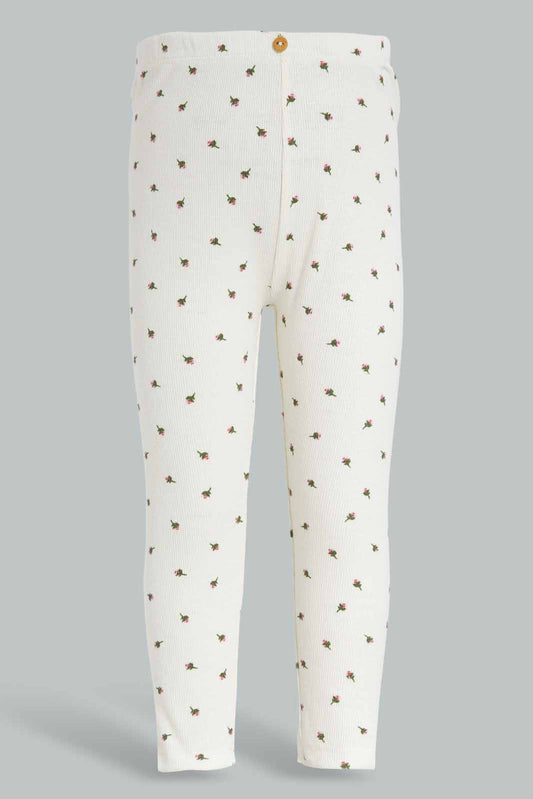 Redtag-Ivory-Floral-AOP-Rib-Leggings-Category:Leggings,-Colour:Ivory,-Deals:New-In,-Filter:Infant-Girls-(3-to-24-Mths),-ING-Leggings,-New-In-ING-APL,-Non-Sale,-Section:Girls-(0-to-14Yrs),-W22B-Infant-Girls-3 to 24 Months