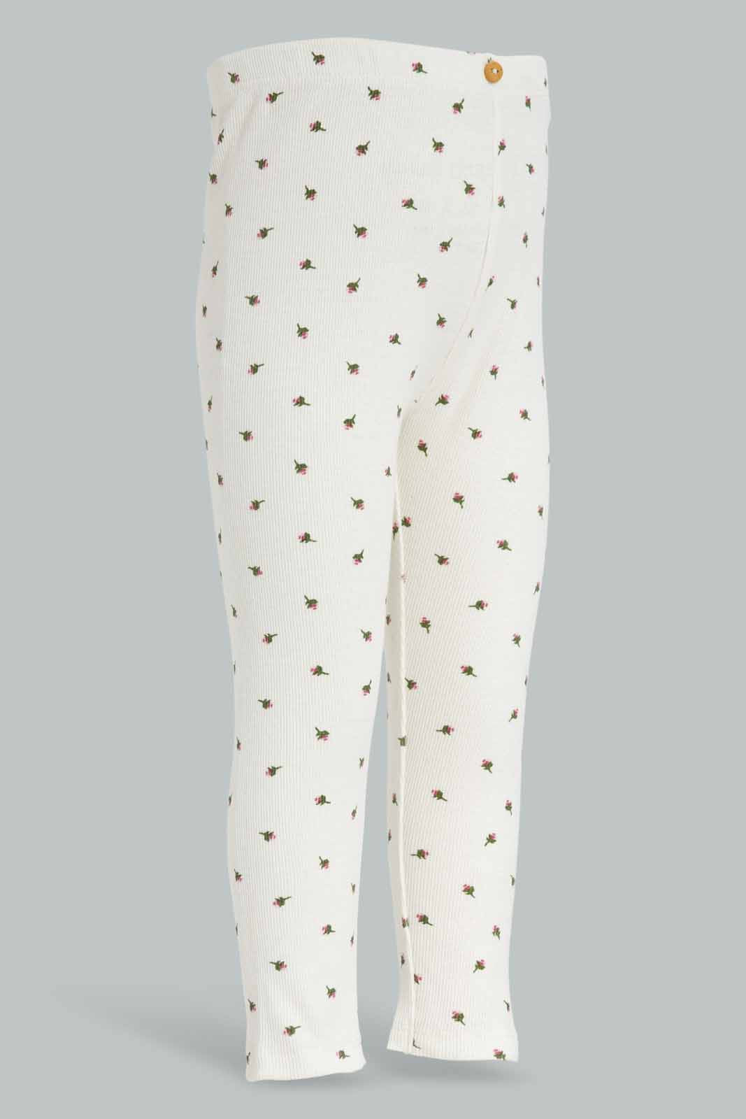 Redtag-Ivory-Floral-AOP-Rib-Leggings-Category:Leggings,-Colour:Ivory,-Deals:New-In,-Filter:Infant-Girls-(3-to-24-Mths),-ING-Leggings,-New-In-ING-APL,-Non-Sale,-Section:Girls-(0-to-14Yrs),-W22B-Infant-Girls-3 to 24 Months
