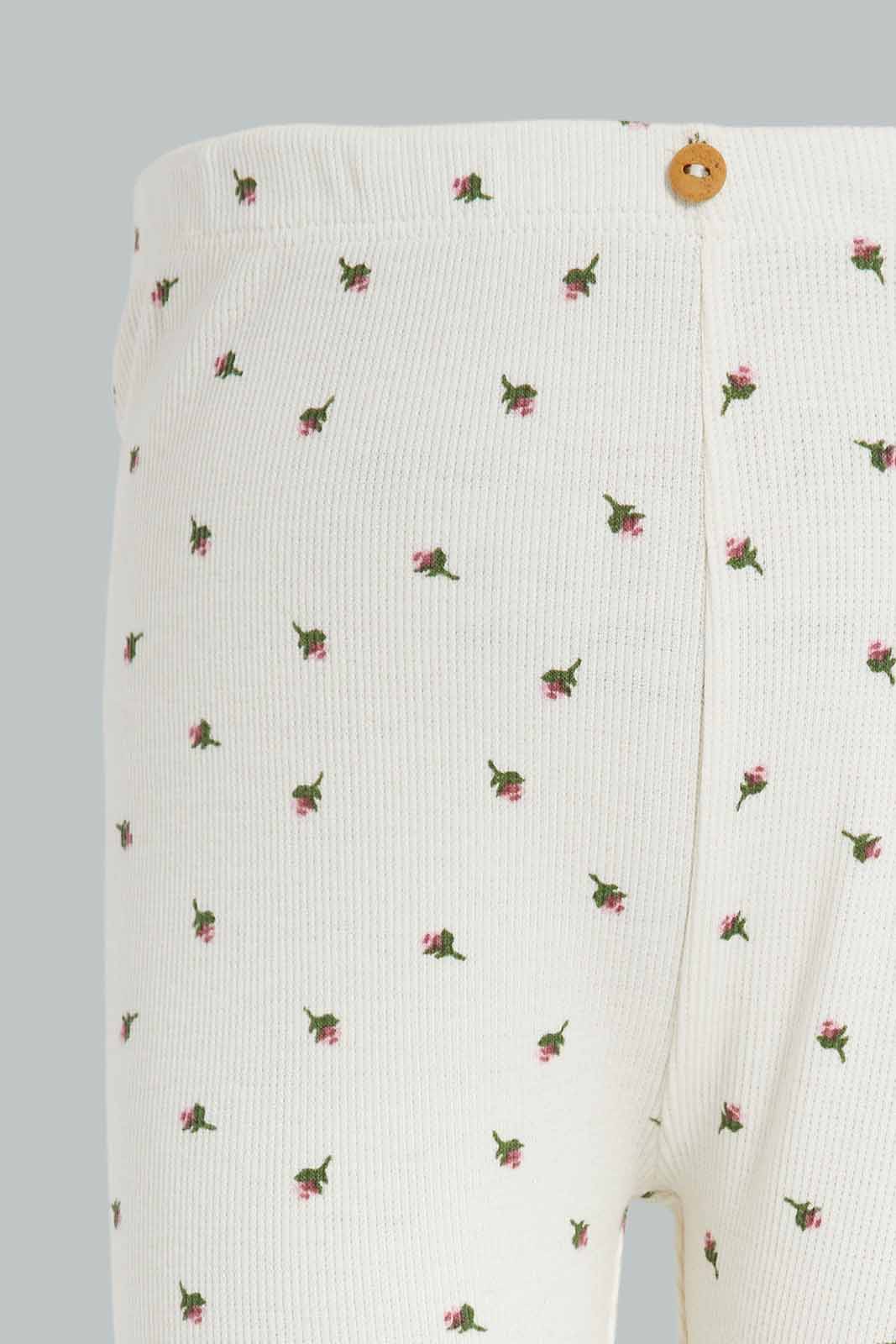 Redtag-Ivory-Floral-AOP-Rib-Leggings-Category:Leggings,-Colour:Ivory,-Deals:New-In,-Filter:Infant-Girls-(3-to-24-Mths),-ING-Leggings,-New-In-ING-APL,-Non-Sale,-Section:Girls-(0-to-14Yrs),-W22B-Infant-Girls-3 to 24 Months