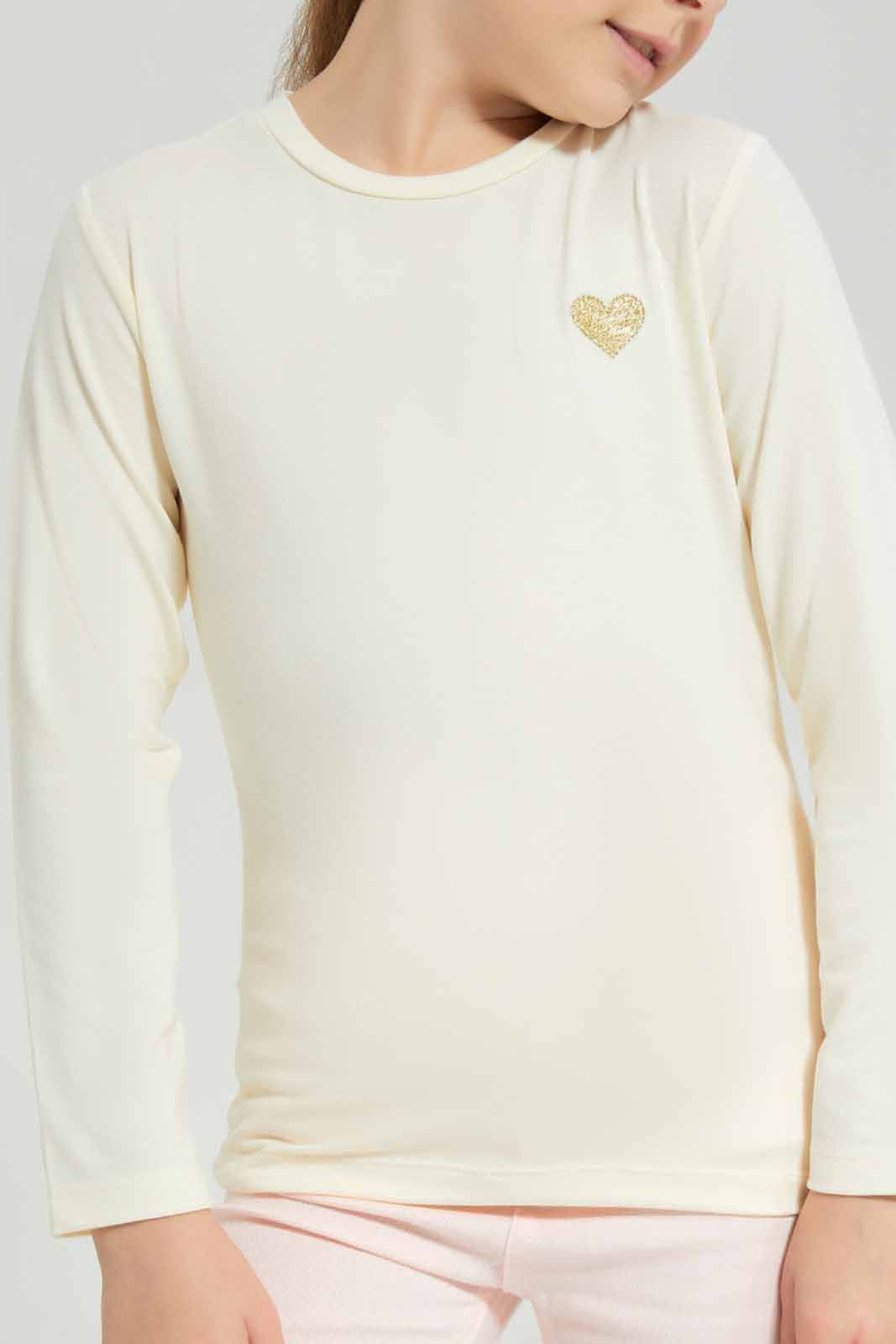 Redtag-Cream-LS-Tee-Category:T-Shirts,-Colour:Cream,-Deals:New-In,-Dept:Girls,-Filter:Girls-(2-to-8-Yrs),-GIR-T-Shirts,-New-In-GIR-APL,-Non-Sale,-Section:Girls-(0-to-14Yrs),-TBL,-W22B-Girls-2 to 8 Years
