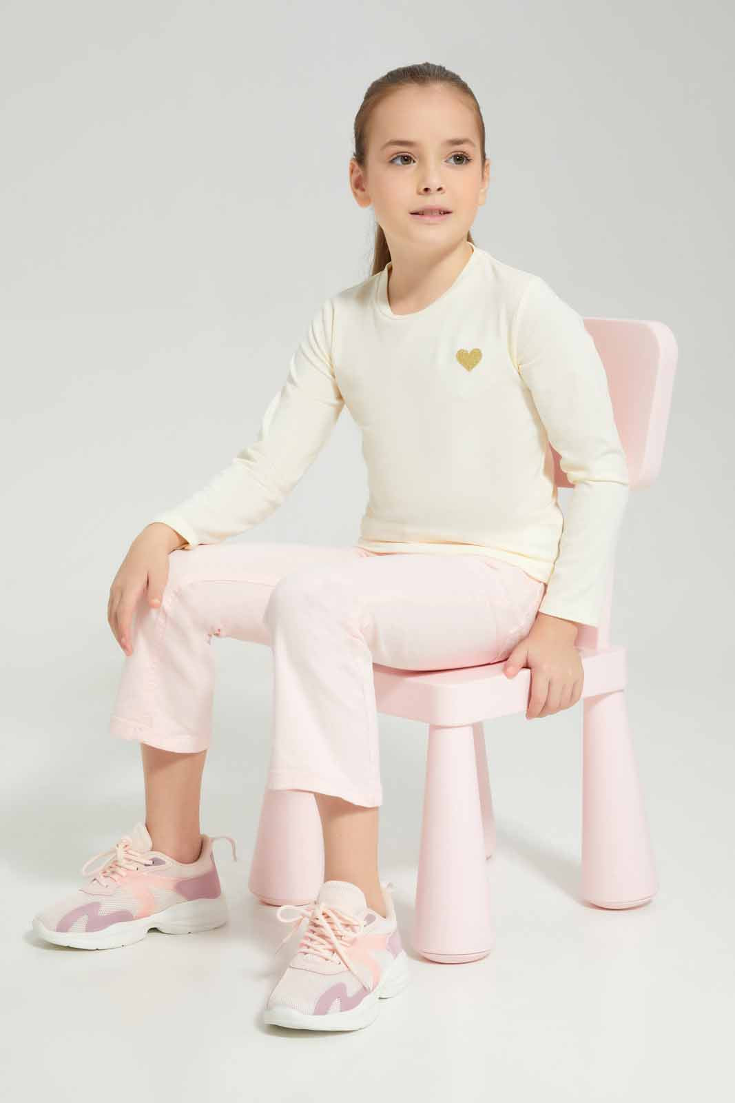Redtag-Cream-LS-Tee-Category:T-Shirts,-Colour:Cream,-Deals:New-In,-Dept:Girls,-Filter:Girls-(2-to-8-Yrs),-GIR-T-Shirts,-New-In-GIR-APL,-Non-Sale,-Section:Girls-(0-to-14Yrs),-TBL,-W22B-Girls-2 to 8 Years