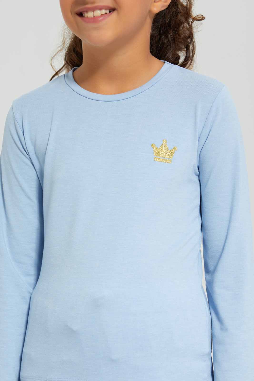 Redtag-Blue-LS-Tee-Category:T-Shirts,-Colour:Blue,-Deals:New-In,-Filter:Girls-(2-to-8-Yrs),-GIR-T-Shirts,-New-In-GIR-APL,-Non-Sale,-Section:Girls-(0-to-14Yrs),-TBL,-W22B-Girls-2 to 8 Years