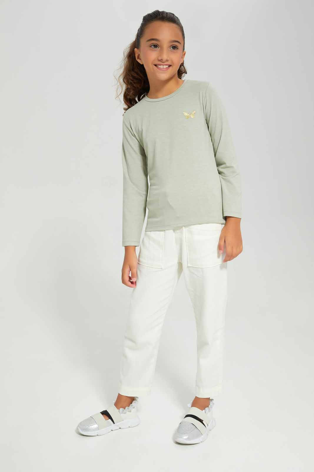 Redtag-Sage-LS-Tee-Category:T-Shirts,-Colour:Green,-Deals:New-In,-Filter:Girls-(2-to-8-Yrs),-GIR-T-Shirts,-New-In-GIR-APL,-Non-Sale,-Section:Girls-(0-to-14Yrs),-TBL,-W22B-Girls-2 to 8 Years