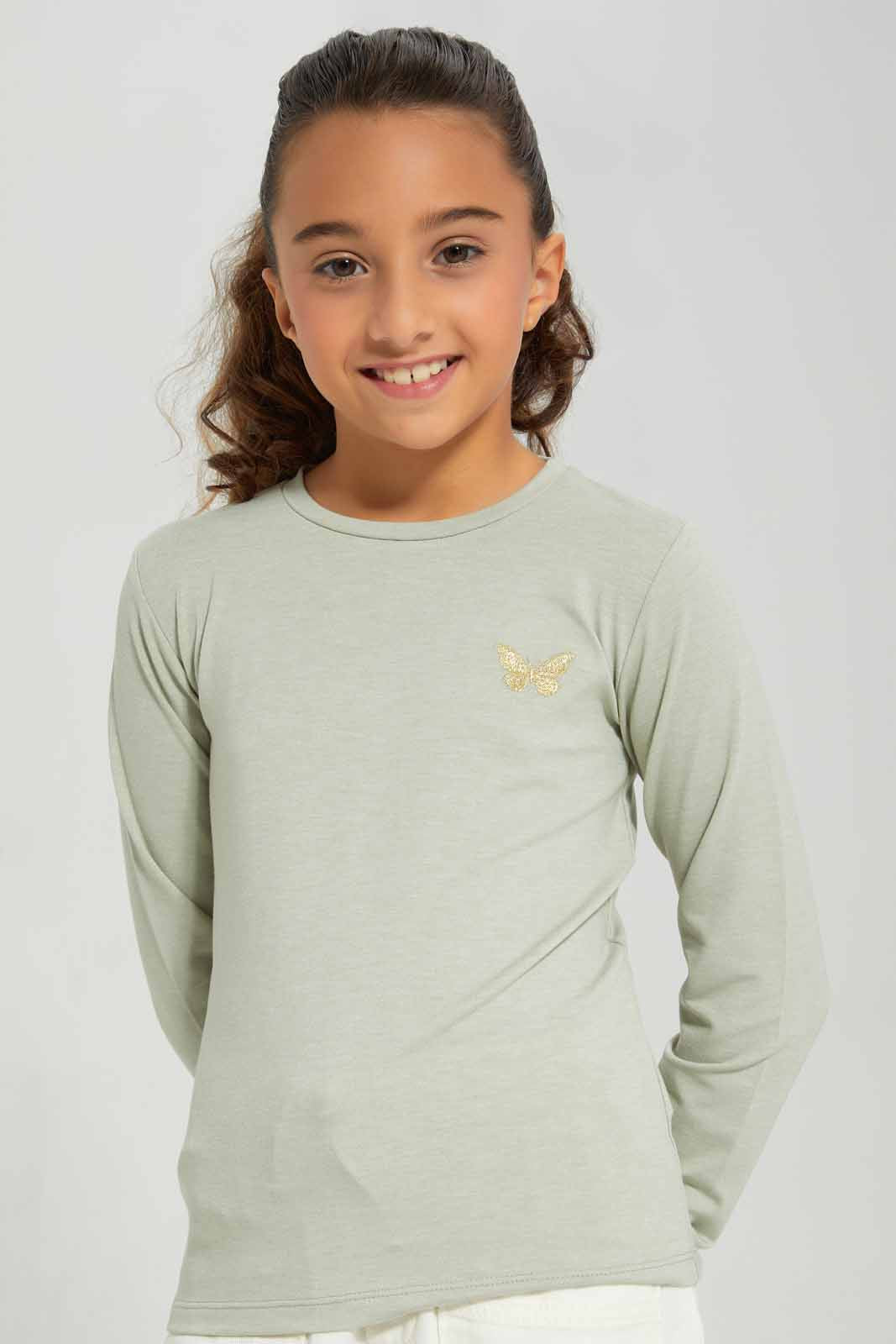 Redtag-Sage-LS-Tee-Category:T-Shirts,-Colour:Green,-Deals:New-In,-Filter:Girls-(2-to-8-Yrs),-GIR-T-Shirts,-New-In-GIR-APL,-Non-Sale,-Section:Girls-(0-to-14Yrs),-TBL,-W22B-Girls-2 to 8 Years