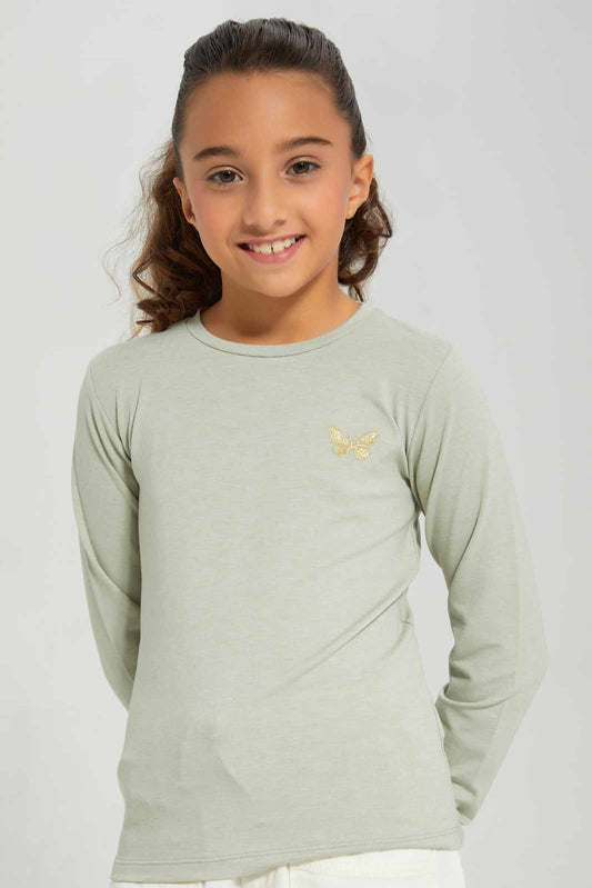 Redtag-Sage-LS-Tee-Category:T-Shirts,-Colour:Green,-Deals:New-In,-Filter:Girls-(2-to-8-Yrs),-GIR-T-Shirts,-New-In-GIR-APL,-Non-Sale,-Section:Girls-(0-to-14Yrs),-TBL,-W22B-Girls-2 to 8 Years