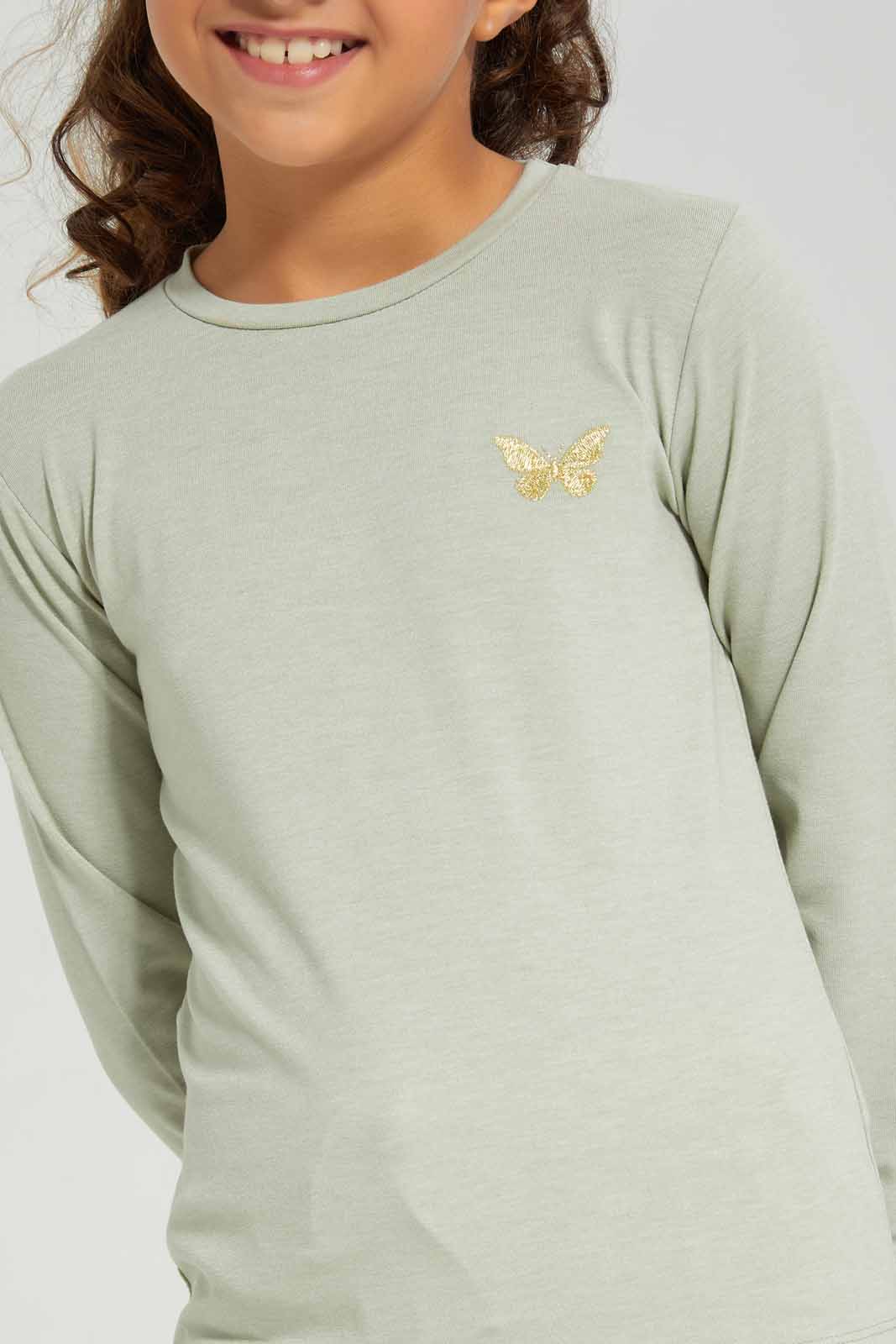 Redtag-Sage-LS-Tee-Category:T-Shirts,-Colour:Green,-Deals:New-In,-Filter:Girls-(2-to-8-Yrs),-GIR-T-Shirts,-New-In-GIR-APL,-Non-Sale,-Section:Girls-(0-to-14Yrs),-TBL,-W22B-Girls-2 to 8 Years
