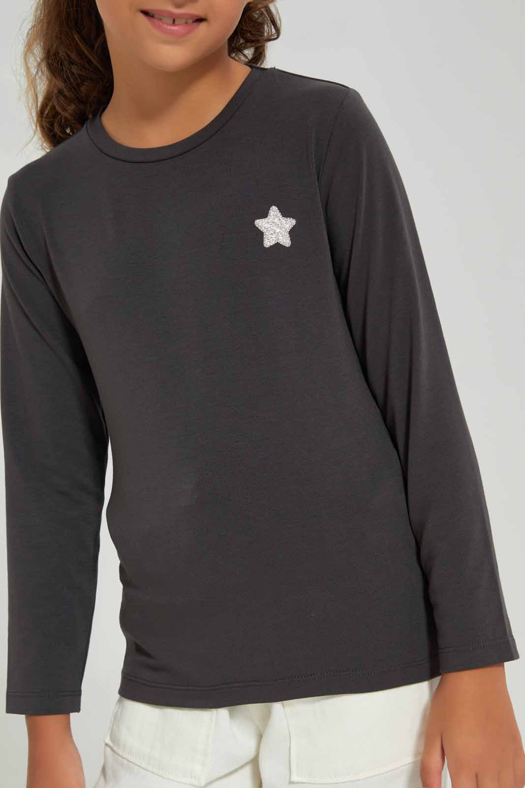 Redtag-Charcoal-LS-Tee-Category:T-Shirts,-Colour:Charcoal,-Deals:New-In,-Filter:Girls-(2-to-8-Yrs),-GIR-T-Shirts,-New-In-GIR-APL,-Non-Sale,-Section:Girls-(0-to-14Yrs),-TBL,-W22B-Girls-2 to 8 Years
