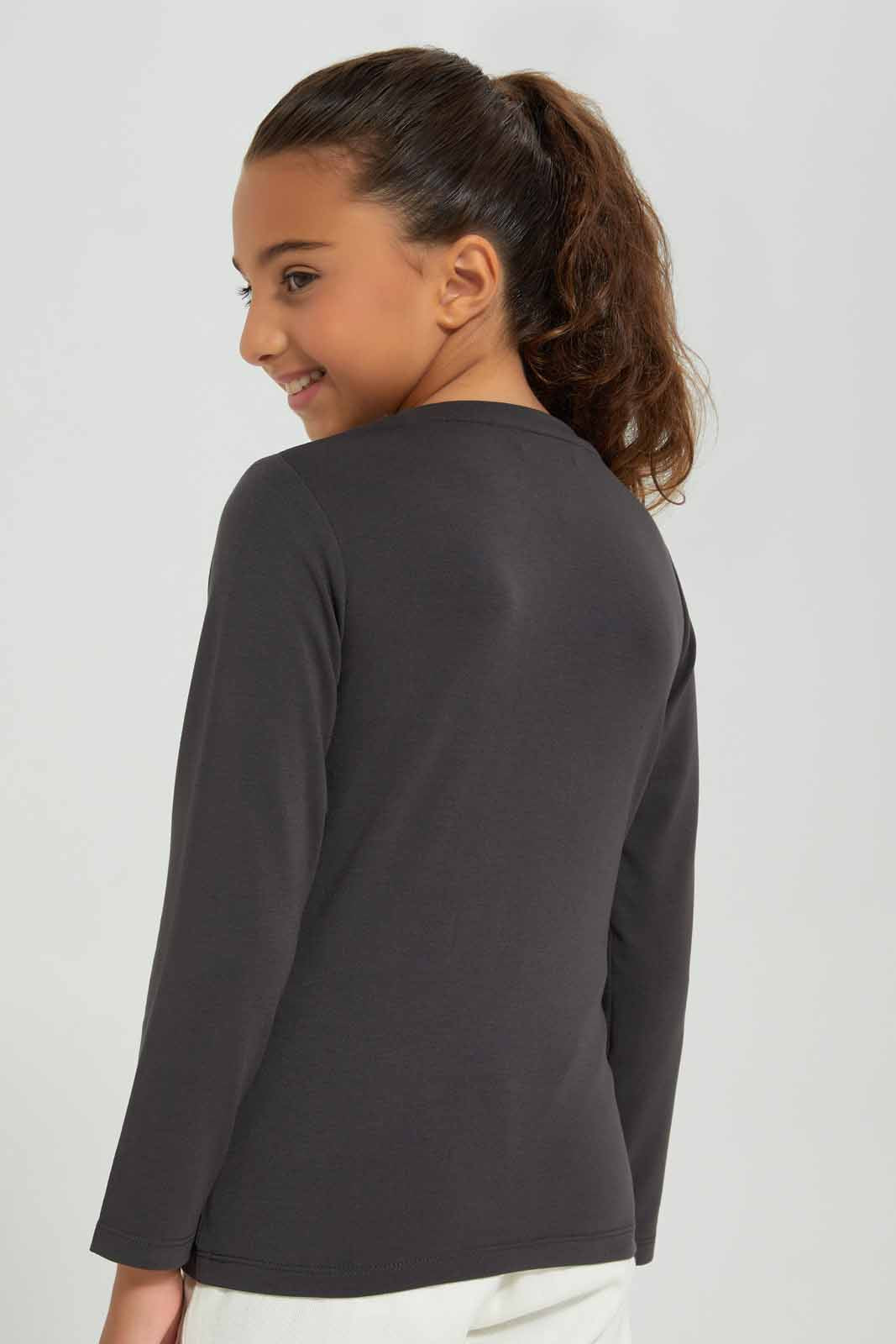Redtag-Charcoal-LS-Tee-Category:T-Shirts,-Colour:Charcoal,-Deals:New-In,-Filter:Girls-(2-to-8-Yrs),-GIR-T-Shirts,-New-In-GIR-APL,-Non-Sale,-Section:Girls-(0-to-14Yrs),-TBL,-W22B-Girls-2 to 8 Years