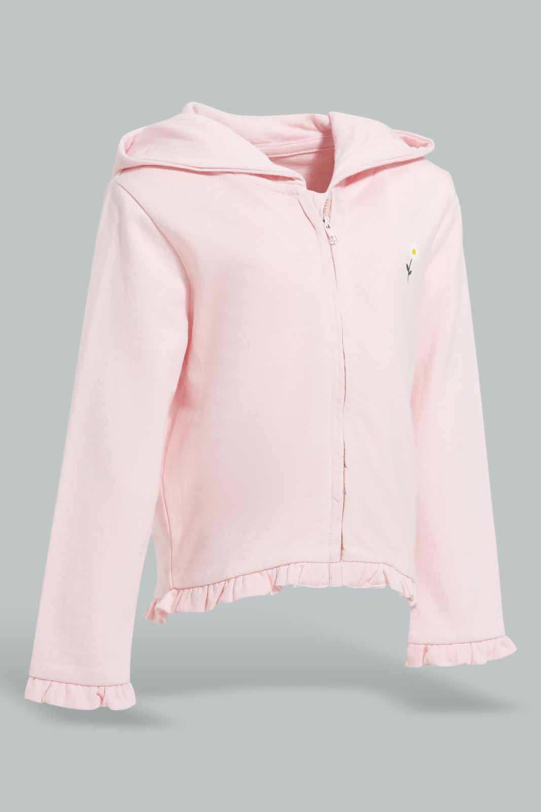 Redtag-Pink-Solid-Jogsuit-With-Floral-Patchwork-Category:Jog-Sets,-Colour:Apricot,-Deals:New-In,-Filter:Infant-Girls-(3-to-24-Mths),-ING-Jog-Sets,-New-In-ING-APL,-Non-Sale,-Section:Girls-(0-to-14Yrs),-W22A-Infant-Girls-3 to 24 Months