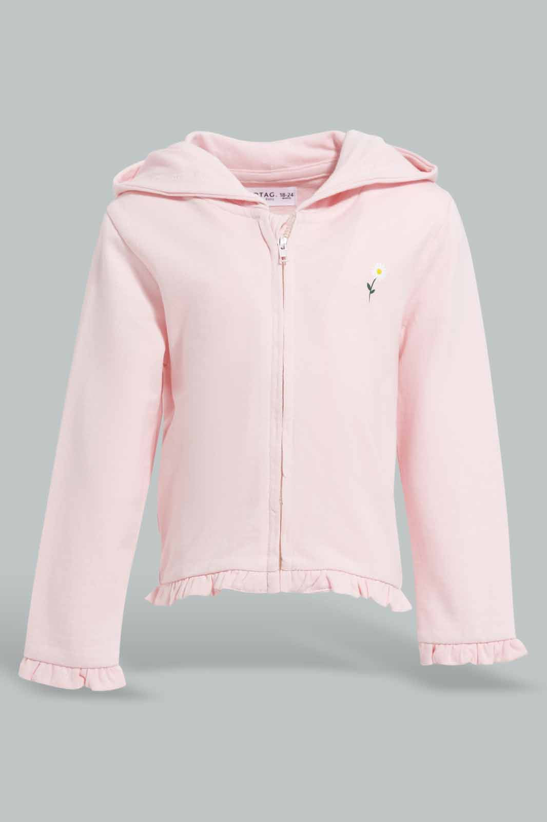 Redtag-Pink-Solid-Jogsuit-With-Floral-Patchwork-Category:Jog-Sets,-Colour:Apricot,-Deals:New-In,-Filter:Infant-Girls-(3-to-24-Mths),-ING-Jog-Sets,-New-In-ING-APL,-Non-Sale,-Section:Girls-(0-to-14Yrs),-W22A-Infant-Girls-3 to 24 Months