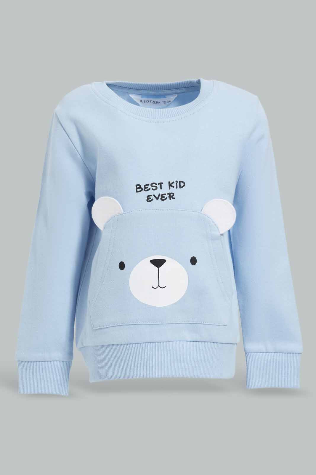 Redtag-Blue-Bear-Crew-Sweatshirts-Category:Sweatshirts,-Colour:Blue,-Deals:New-In,-Dept:Boys,-Filter:Infant-Boys-(3-to-24-Mths),-INB-Sweatshirts,-New-In-INB-APL,-Non-Sale,-Section:Boys-(0-to-14Yrs),-W22B-Infant-Boys-3 to 24 Months