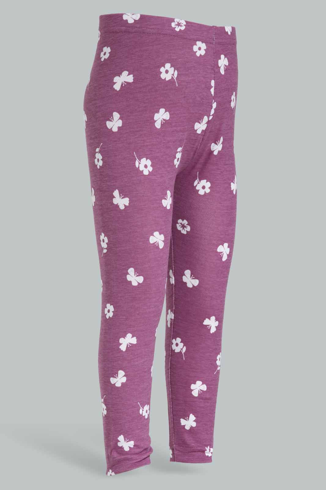 Redtag-Purple-Butterfly-AOP-Leggings-Category:Leggings,-Colour:Purple,-Deals:New-In,-Dept:Girls,-Filter:Infant-Girls-(3-to-24-Mths),-ING-Leggings,-New-In-ING-APL,-Non-Sale,-Section:Girls-(0-to-14Yrs),-W22B-Infant-Girls-3 to 24 Months