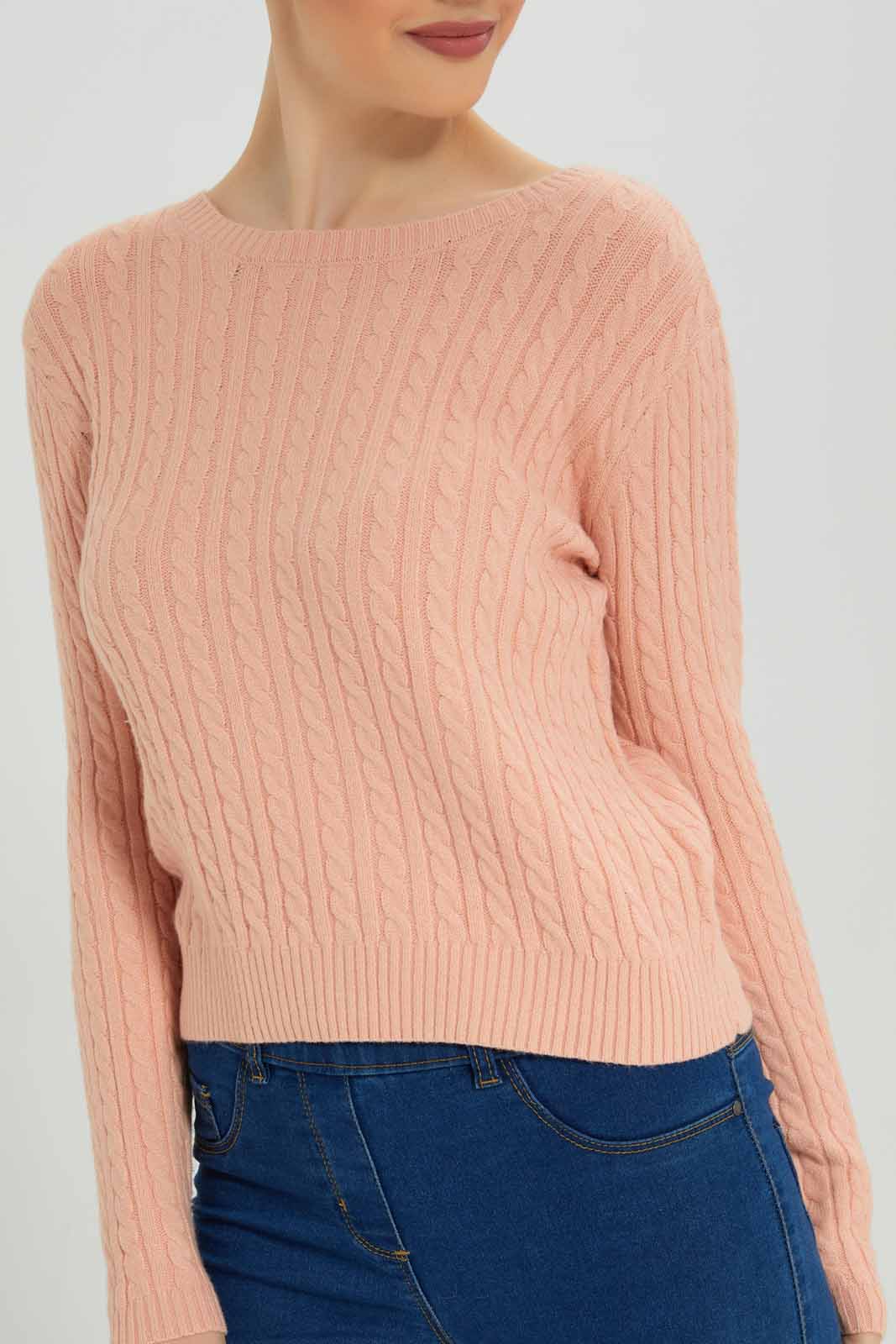 Redtag-Allover-Cable-Knit-Pullover-Category:Pullovers,-Colour:Apricot,-Deals:New-In,-Filter:Women's-Clothing,-New-In-Women-APL,-Non-Sale,-Section:Women,-TBL,-W22B,-Women-Pullovers-Women's-