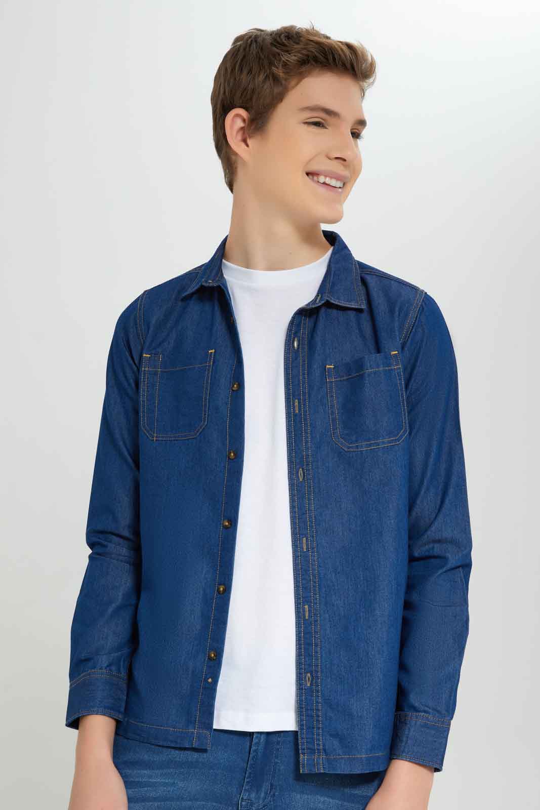 Redtag-Blue-Denim-Shirt-With-Tee-BSR-Shirts,-Category:Shirts,-Colour:Blue,-Deals:New-In,-Dept:Boys,-Filter:Senior-Boys-(8-to-14-Yrs),-New-In-BSR-APL,-Non-Sale,-Section:Boys-(0-to-14Yrs),-W22A-Senior-Boys-9 to 14 Years