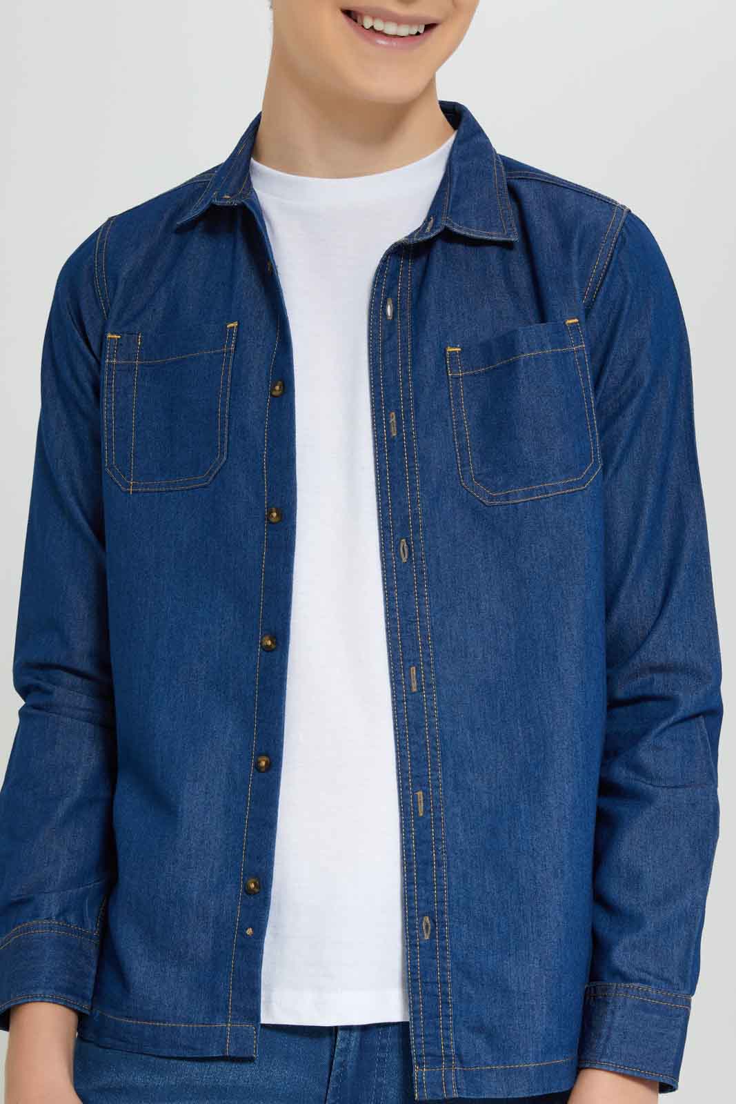 Redtag-Blue-Denim-Shirt-With-Tee-BSR-Shirts,-Category:Shirts,-Colour:Blue,-Deals:New-In,-Dept:Boys,-Filter:Senior-Boys-(8-to-14-Yrs),-New-In-BSR-APL,-Non-Sale,-Section:Boys-(0-to-14Yrs),-W22A-Senior-Boys-9 to 14 Years